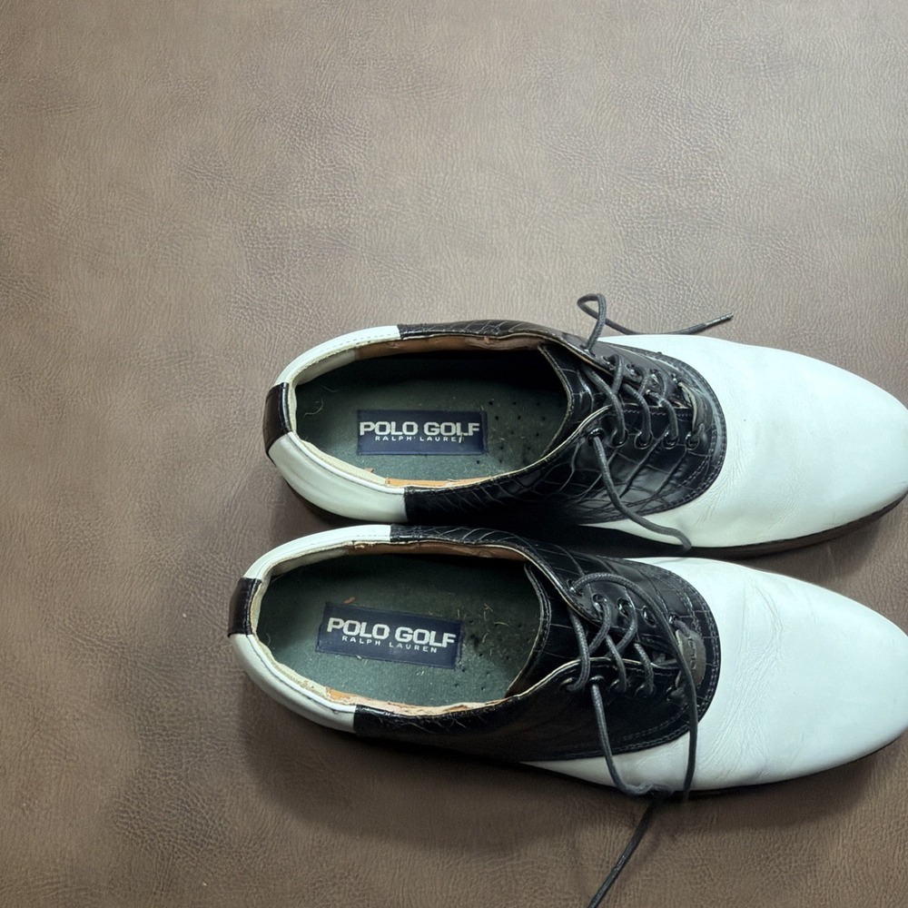 VTG 90's Polo Ralph Lauren CROC LEATHER Golf Shoes Mens Size 10.5 Made Portugal - Picture 10 of 14